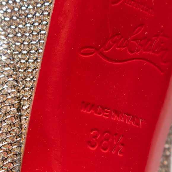 Christian Louboutin Peep Toe Platform Heels – Metallic Micro-Crystal Mesh US 8.5 - Picture 11 of 13